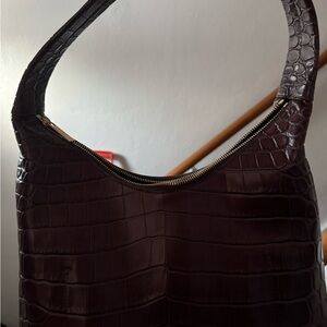 Mansur Gavriel Dark Brown Crocodile Shoulder Bag